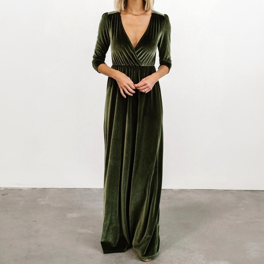 Baltic Born Sofia Velvet Maxi Dress Women’s XL Olive Green Formal Gown Holiday
